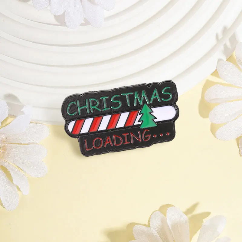 Christmas Loading Enamel Pins Cartoon Christmas Tree Progress Bar Alloy Brooch Backpack Lapel Badges Party Jewelry Friends Gifts