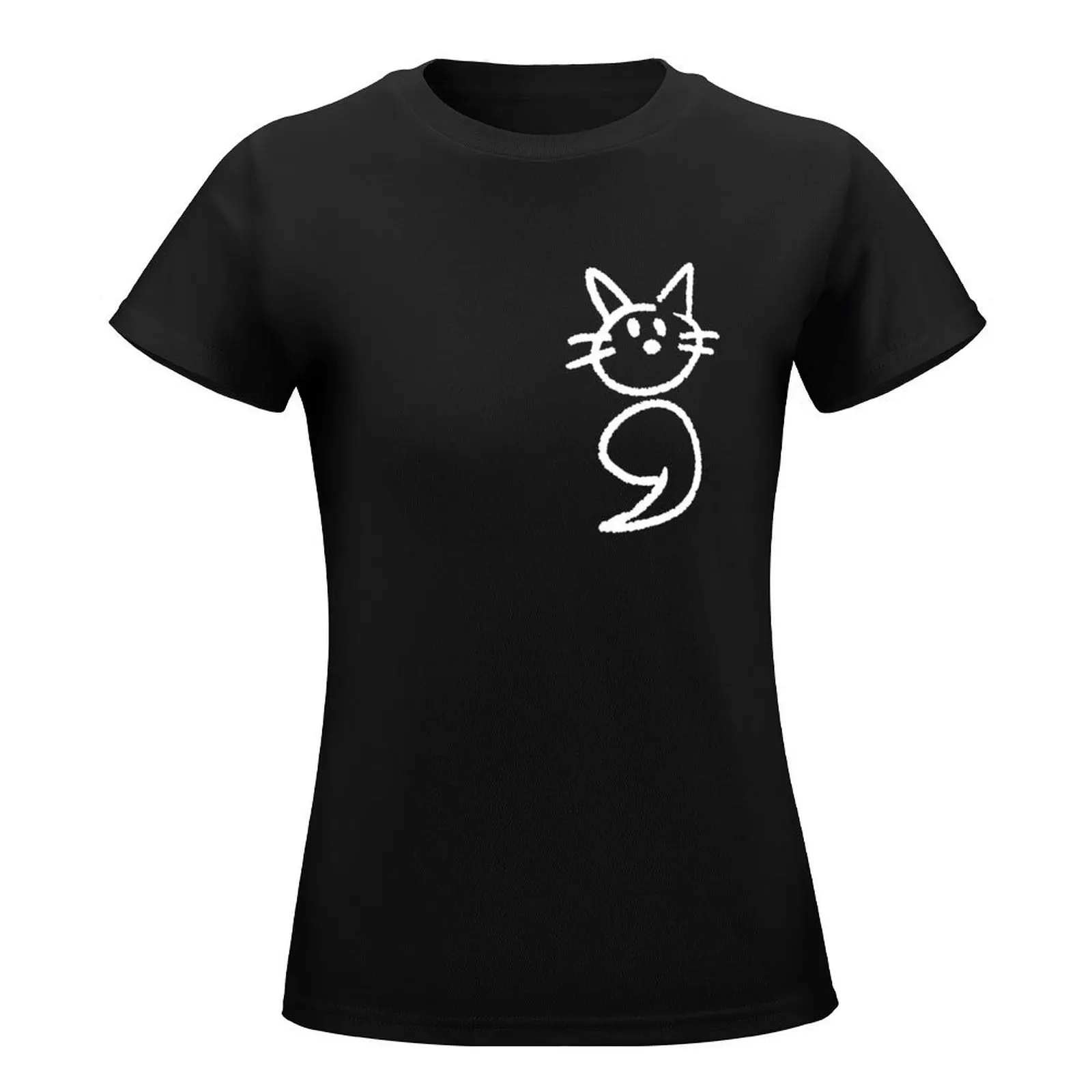 Semicolon Cat (old version, white) T-Shirt customizeds summer top kawaii clothes western t-shirt dress for Women