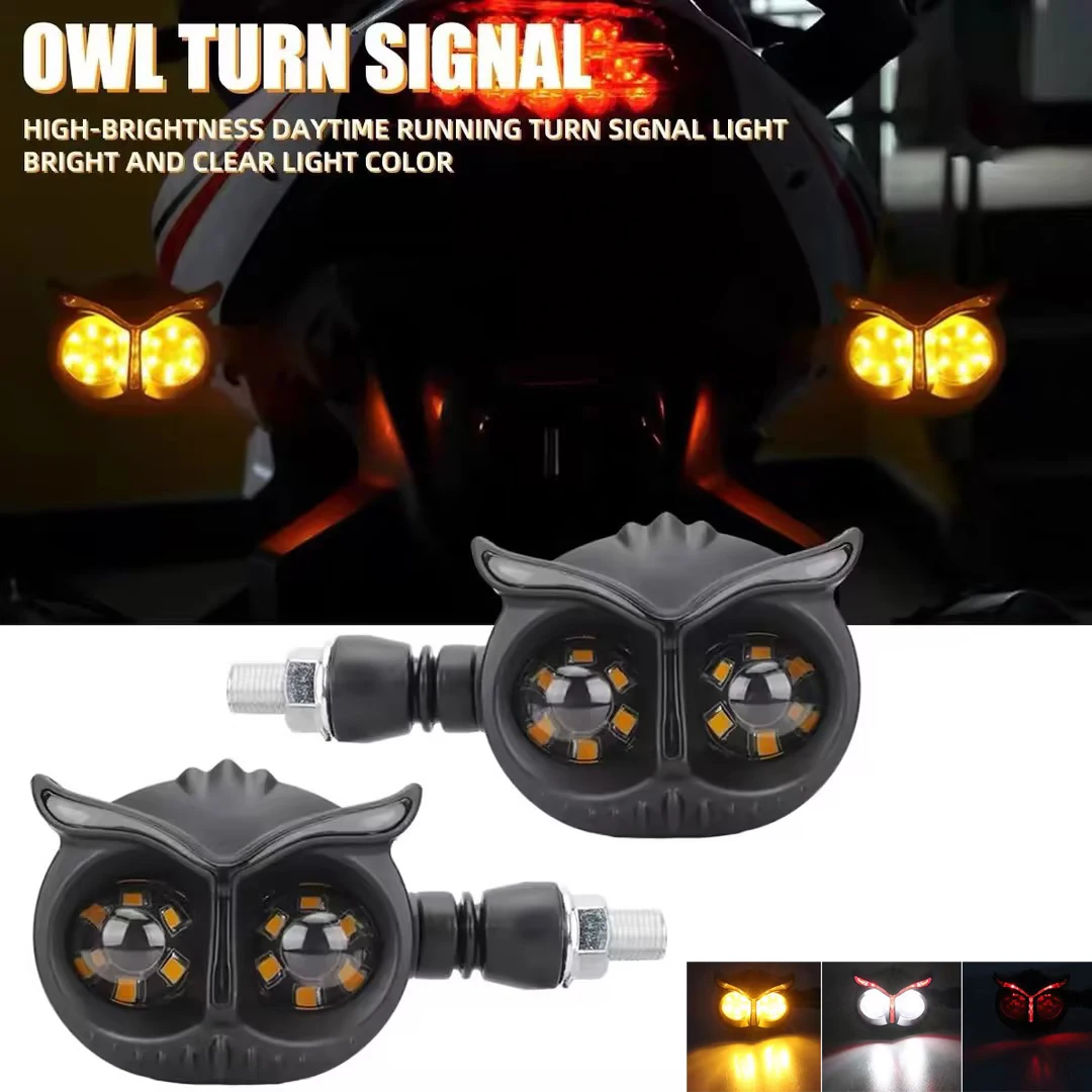 2PCS Dual Color Owl Style Motorcycle Headlight Turn Signals Light Motorbike Driving Light Headlight ScooterTurn Signal Lamp