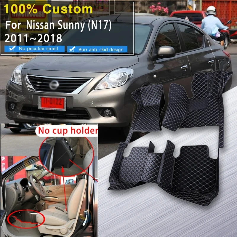 

Floor Mats For Nissan Almera Sunny N17 2011~2018 Waterproof Protection Interior Car Floor Mat Car Mats Fully set Car Accessories