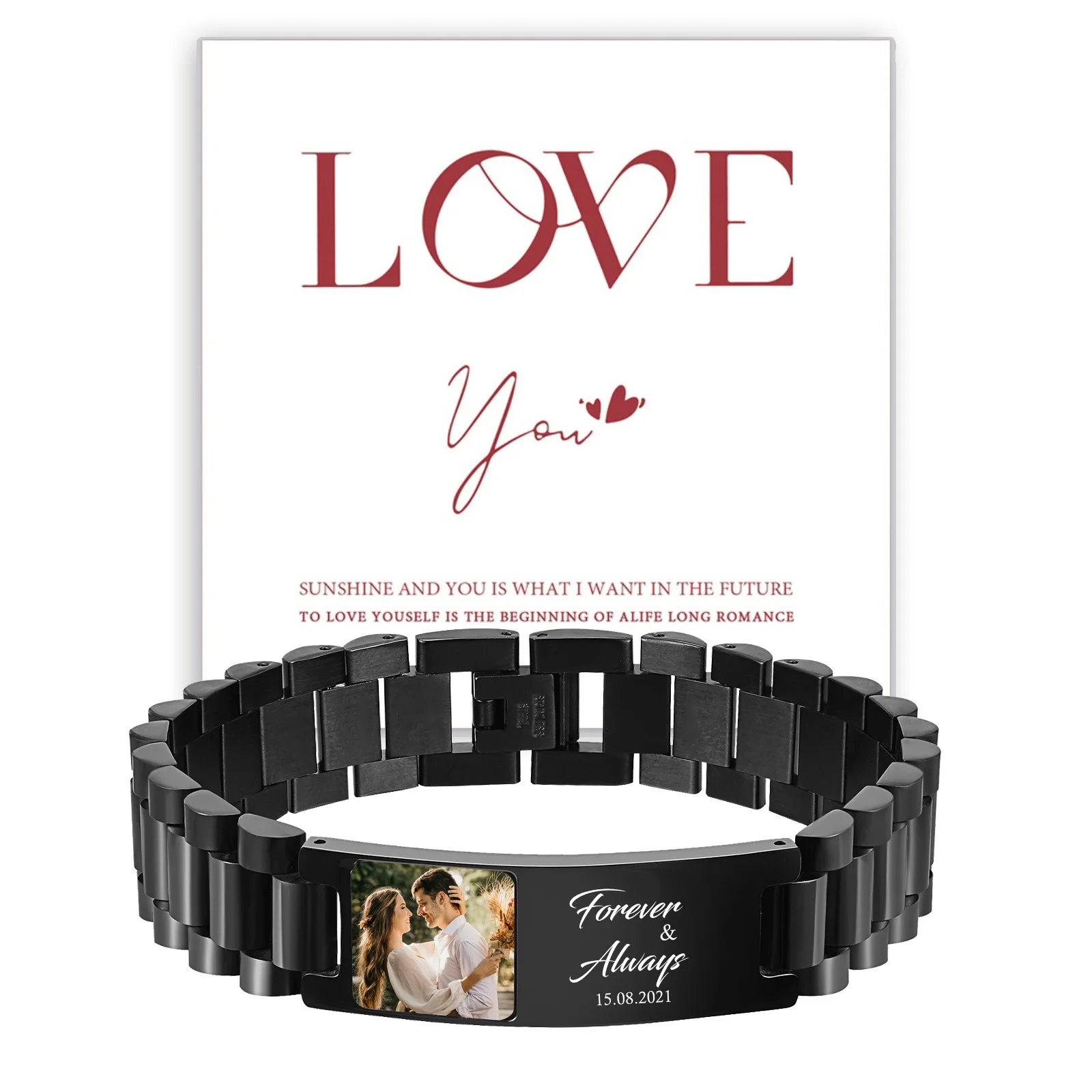 

Vnox Free Custom Photo Bracelets for Men,Engrave Love Words Bracelets Gifts to Husband Boyfriend,Memory Family Picture Wristband