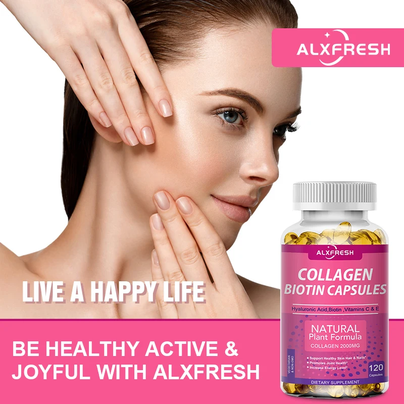 Alxfresh Collagen Biotin Capsules with Vitamin C for Anti-oxidation Support Skin & Joint & Hair Health Nutritional Supplements