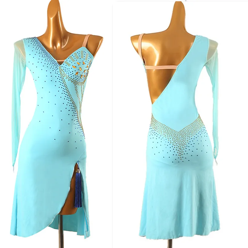 

latin dress blue juvenille adult salsa dress latin competition dress latin dance dress for girls lq388