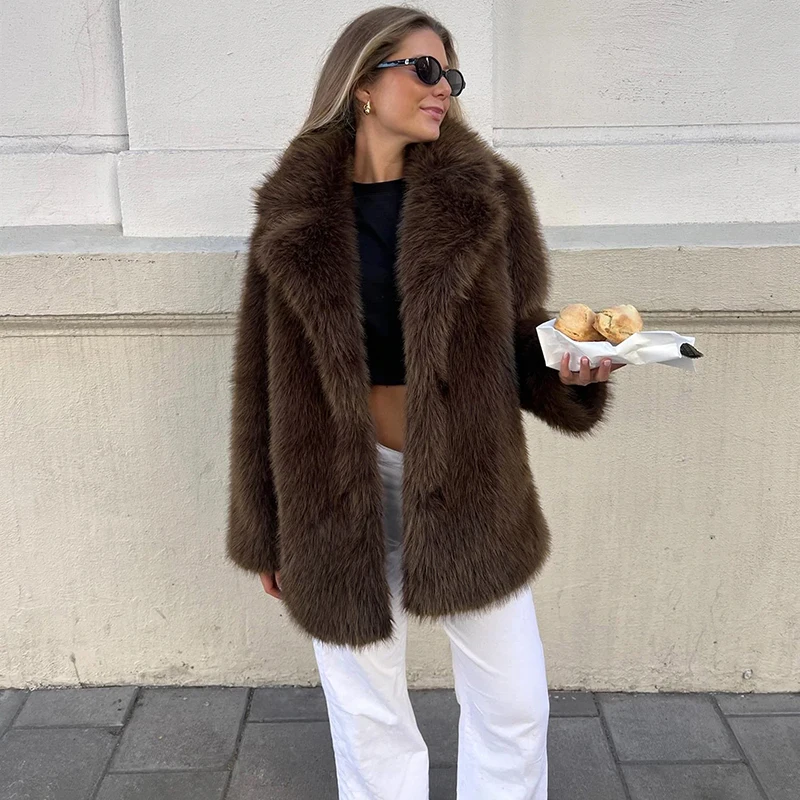 Tornova, abrigo de piel sintética de lujo de alta calidad para mujer, abrigo grueso y cálido, prendas de vestir exteriores, chaqueta de piel de zorro larga Lisa para invierno 2025