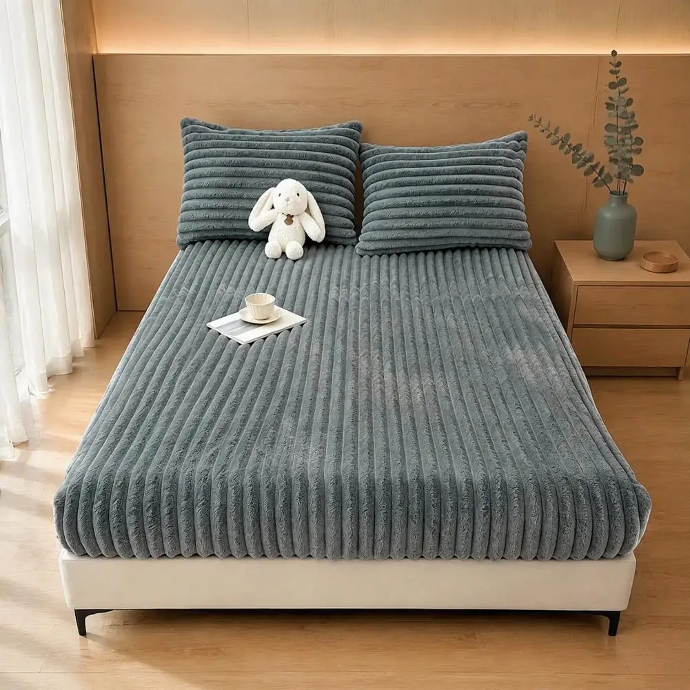 Warm Sheet Velvet Sheet for Winter Warm Plush Mattress Protector Cover with Pocket All-around Elastic Fluffy Bed Sheet Winter