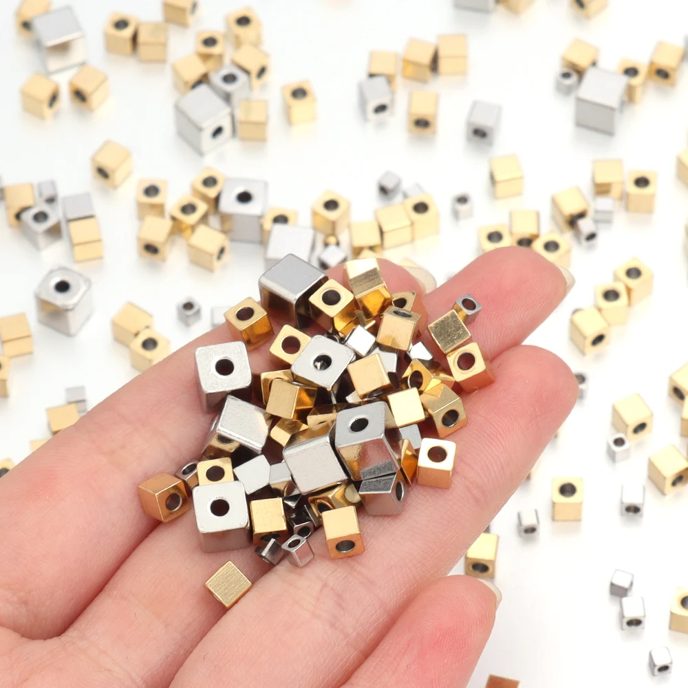 50pcs/lot 2.5/3./4/5/6mm Stainless Steel Square Beads Cube Loose Spacer Beads For Jewelry Making DIY Necklace Bracelet  ﻿