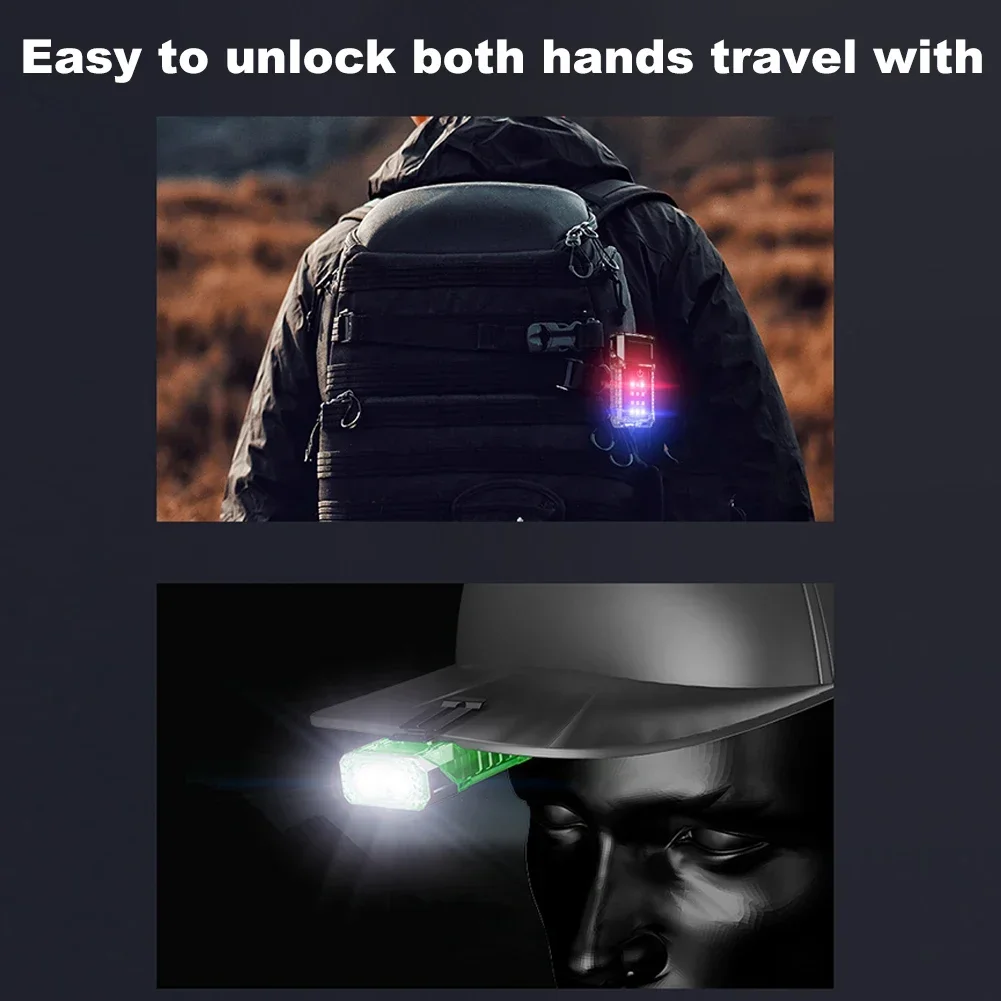 LED Rotatable Mini Keychain Flashlight USB Charging Hat Clip Light Power Display Portable Work Light for Camping Fishing Walking