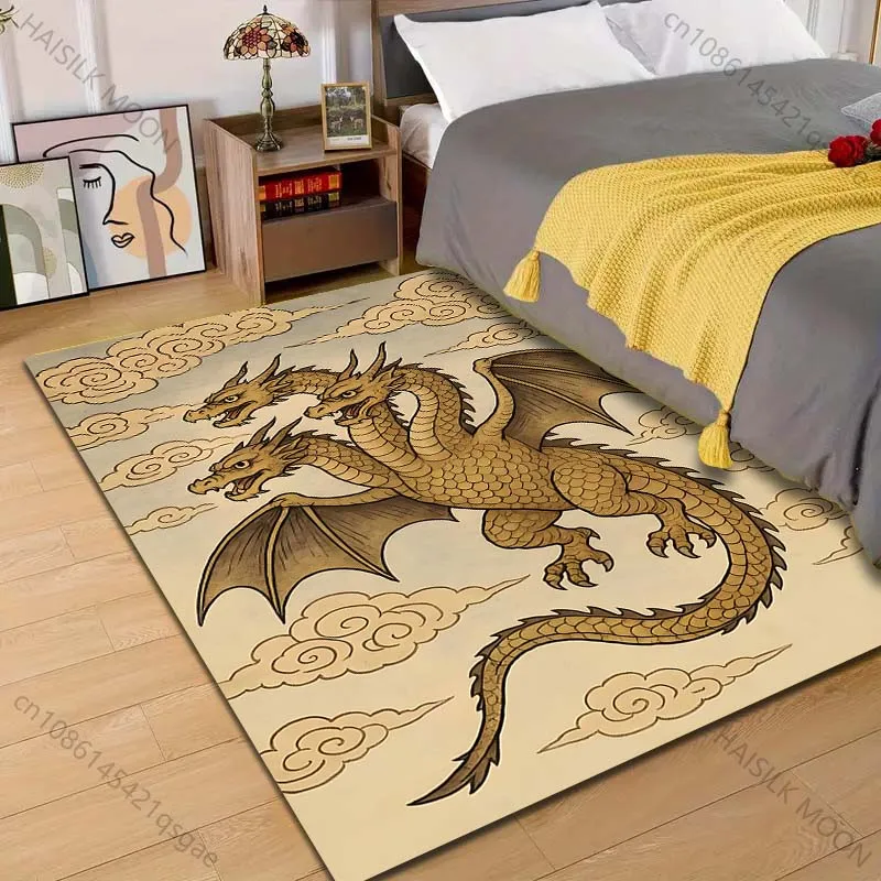 Three-headed dragon flying among clouds Carpet for Living Room Bedroom Sofa Home Decor Rus Non-slip Floor Mat Luxury Gift