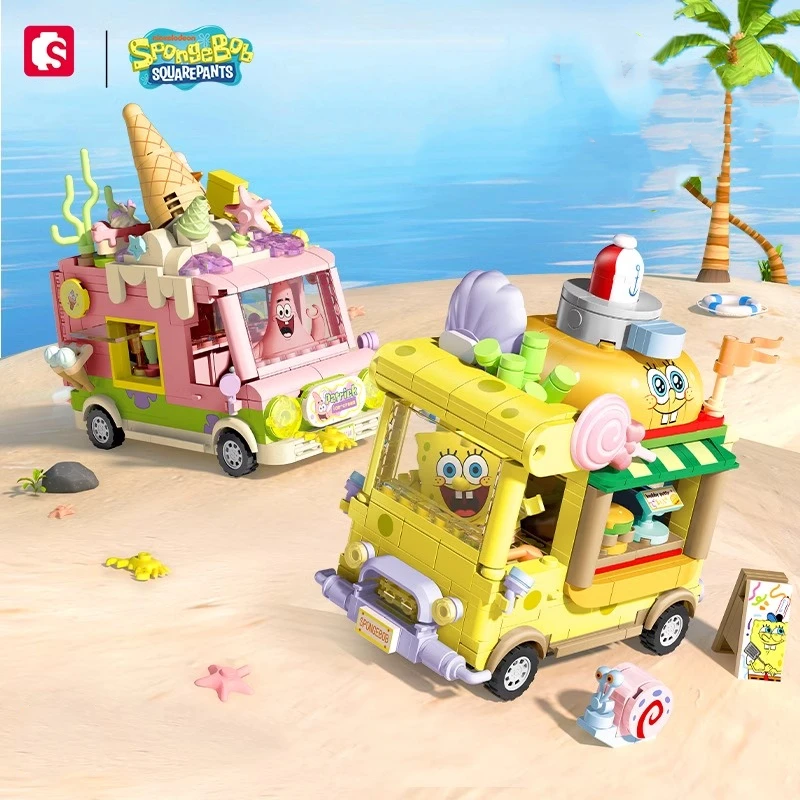 SEMBO Spongebob Squarepants Building Block Street View Dining Car Model Assembled Figure Ornament Children's Toy Gift