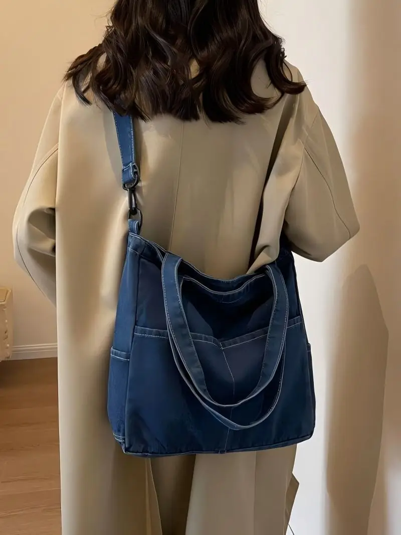 CGCBAG Casual Denim Canvas Women Tote Bag Simple Commuting Lage Capacity Shopper Shoulder Bag Female School Crossbody Bag