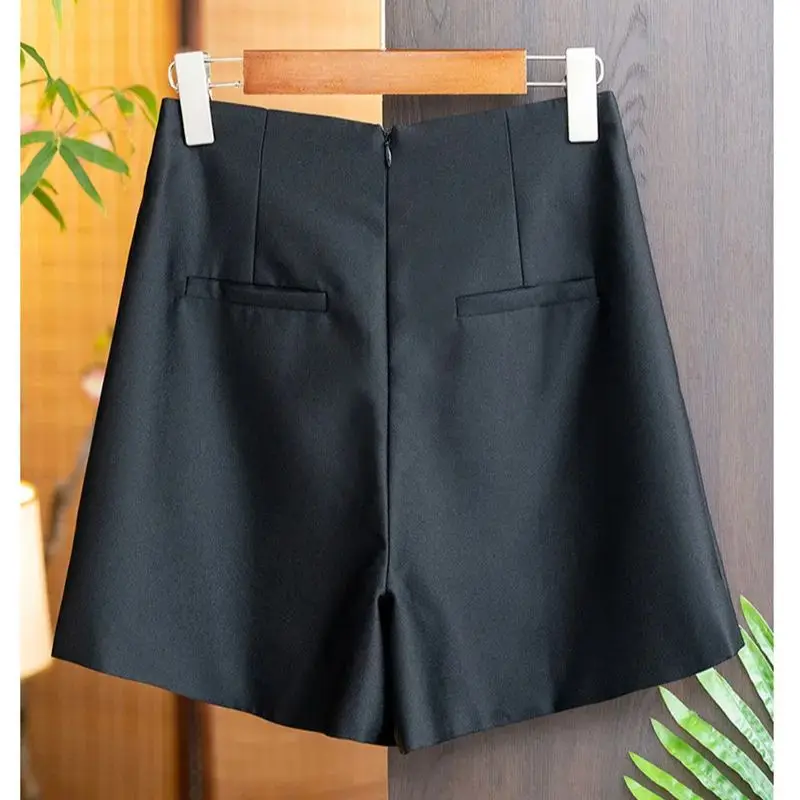 Limiguyue Summer Casual Suit Shorts Wide Legs Silk Satin Short Trouser High Waist Versatile Zipper Office Lady Women Pants F398