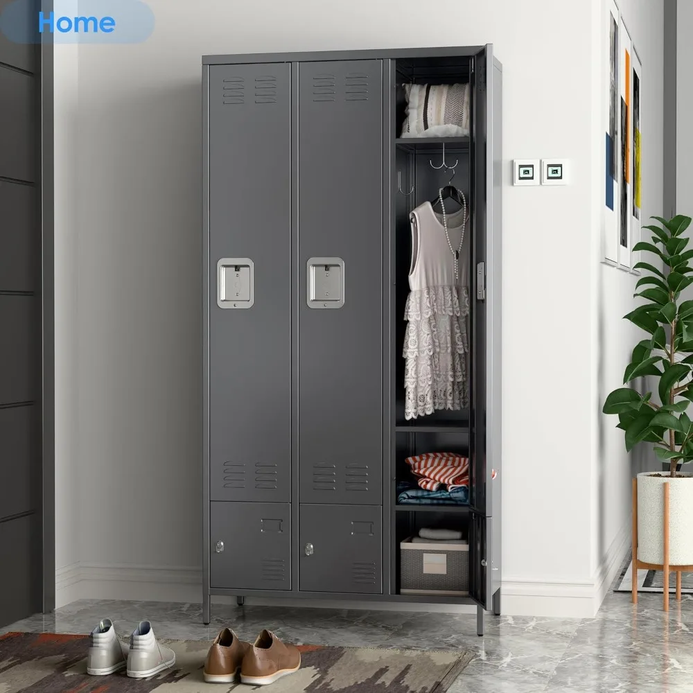 6 Doors Storage Locker Combination with Small Cabinet, Double Tier Metal Locker for School Office Employees Staff Sundries Room