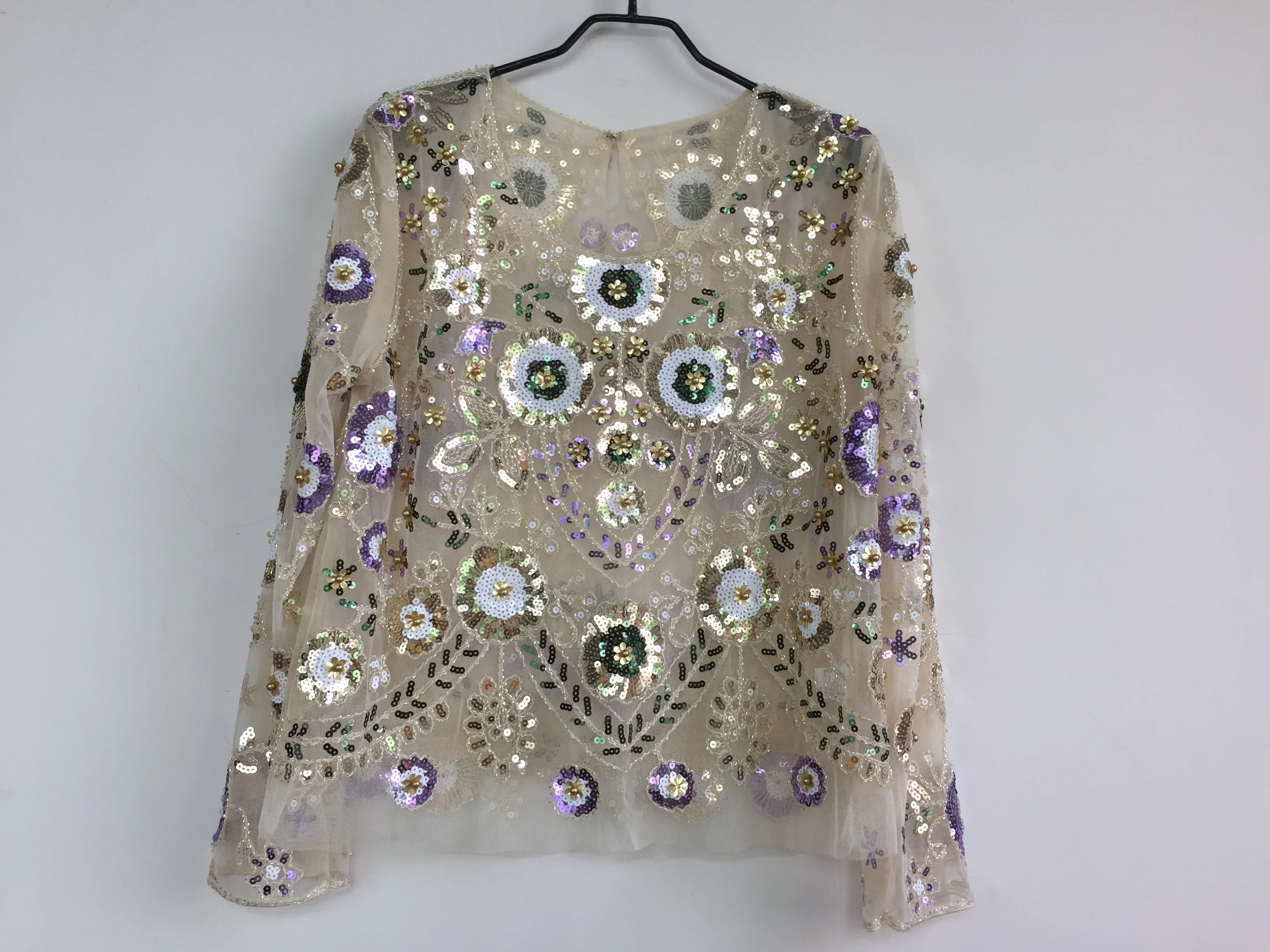 Female Fashion Tops Sexy Party Beaded Sequin Blouses European Runway Style Long Sleeves Shiny Shirt Halloween Costumes Double