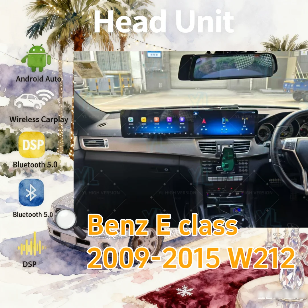 

Мультимедиа Android 12,3 дюйма с двойным экраном для Mercedes Benz E Class W207 W212 2009-2015 GPS Carplay Стерео навигация 4G WiFi блок