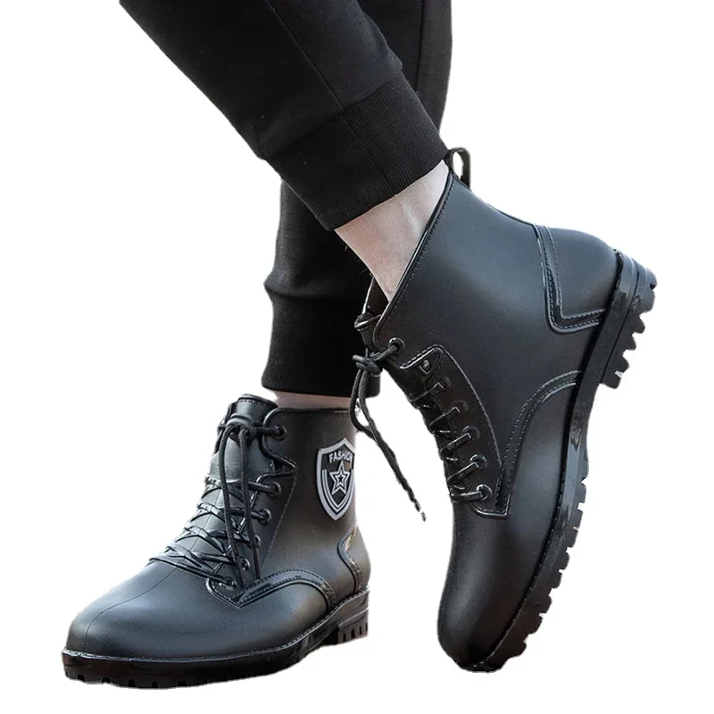 Rain Boots Men's Fashion Trend Waterproof and Hard-Wearing Men's Rain Boots Work Outdoor Non-Slip Kitchen Work Rubber Shoes