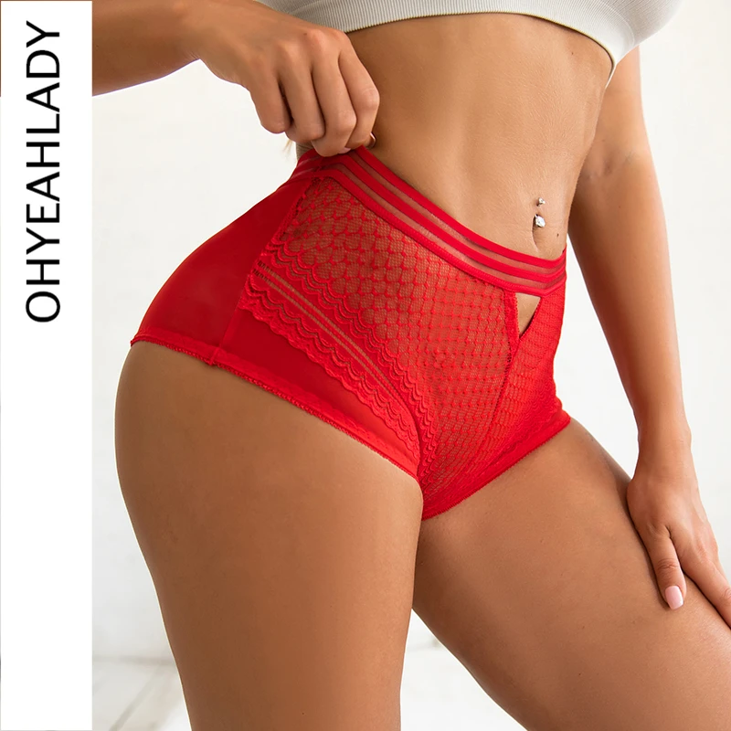 

Ohyeahlady Sexy Mesh Sheer Seamless Panty For Women Plus Size Lingerie Hollow Out Underpants High Waist Underwear Elastic Briefs