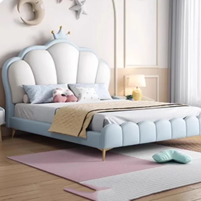 European Princess Bed Leather Modern Castle Children Design Bed Nordic Sun Sleeping Double Frame Wood Beliche Bedroom Furniture