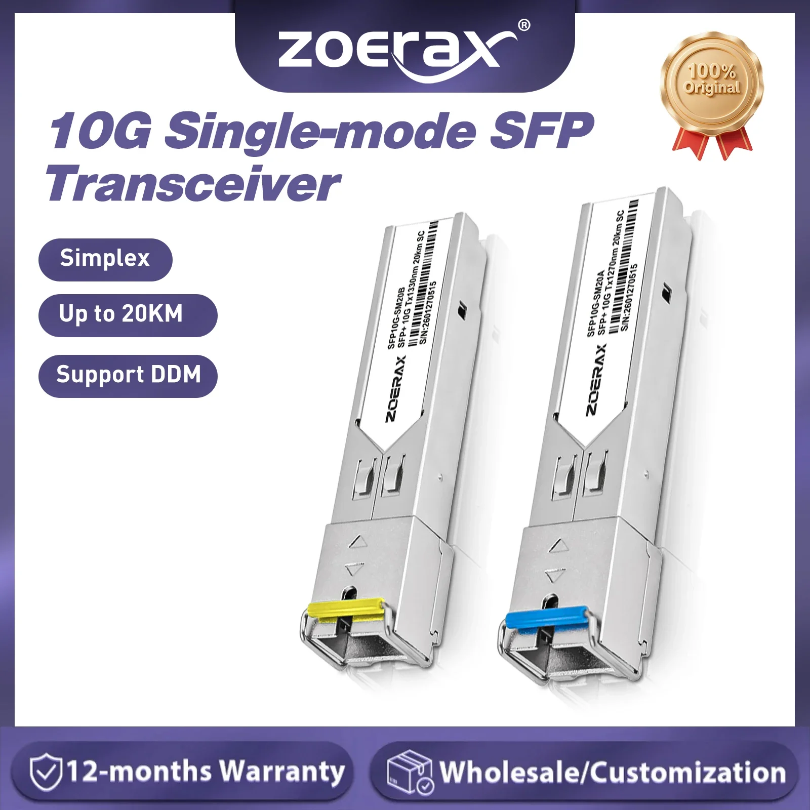 ZoeRax 10G Single-mode SFP Transceiver Simplex SC Interface Up to 20km Support DDM Widely Compatible with Cisco, Mikrotik