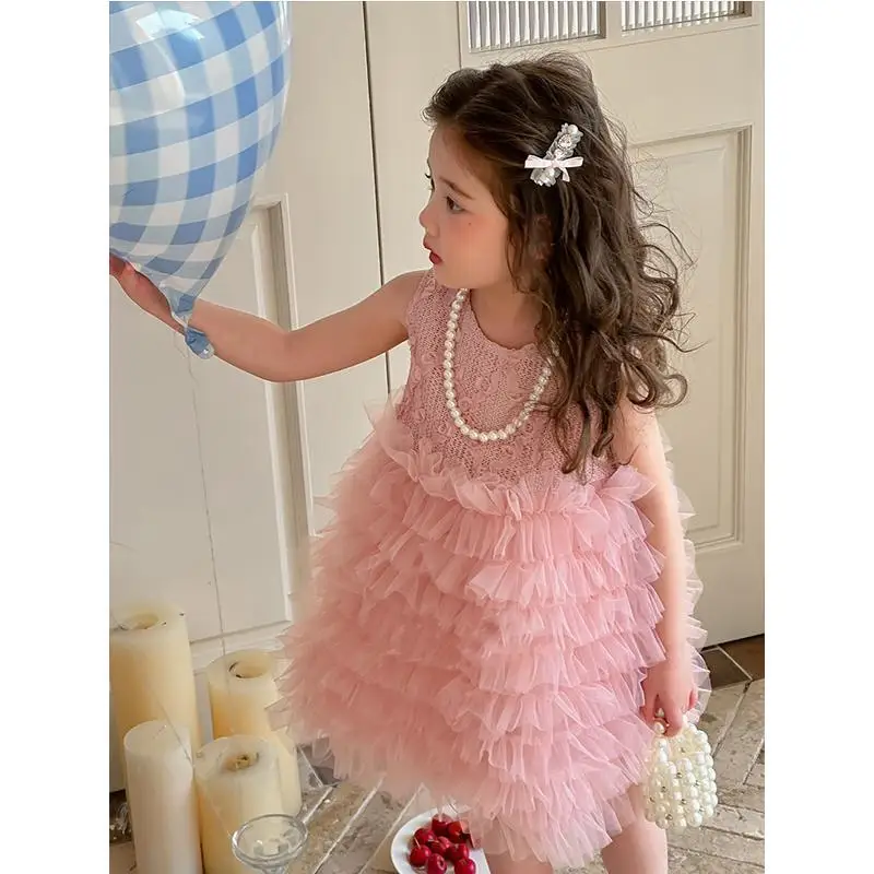 

Girls' Summer Sleeveless Princess Dress New Fashionable Children's Flower Cake Skirt 0 2 4 6 7Y