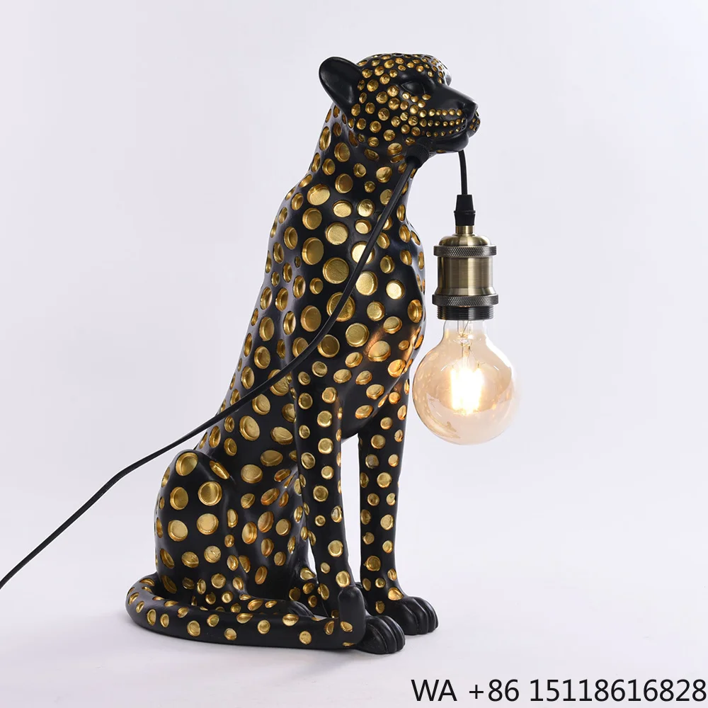 Modern Art Animal Leopard Resin Sculpture Luxury Home Decoration Cheetah Statue Table Lamp for Hotel Office Living Room view 5