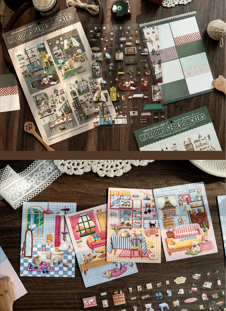 Journal GO Niedliche Gemütliche Raum-Aufkleber Collage Junk Journal Karten-Bastelmaterialien DIY Landschaftsmaterialien Scrapbooking Planer DIY Abziehbilder – Detail 13