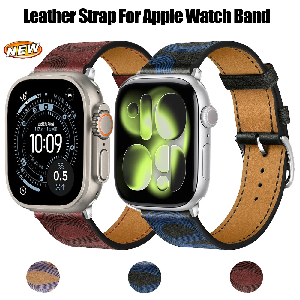 Leather Strap For Apple Watch Band Ultra 3 2 1 49mm 11 10 46/42mm 9 8 7 45/41mm Soft Bracelet For iWatch 6 5 4 SE 44/40mm Correa