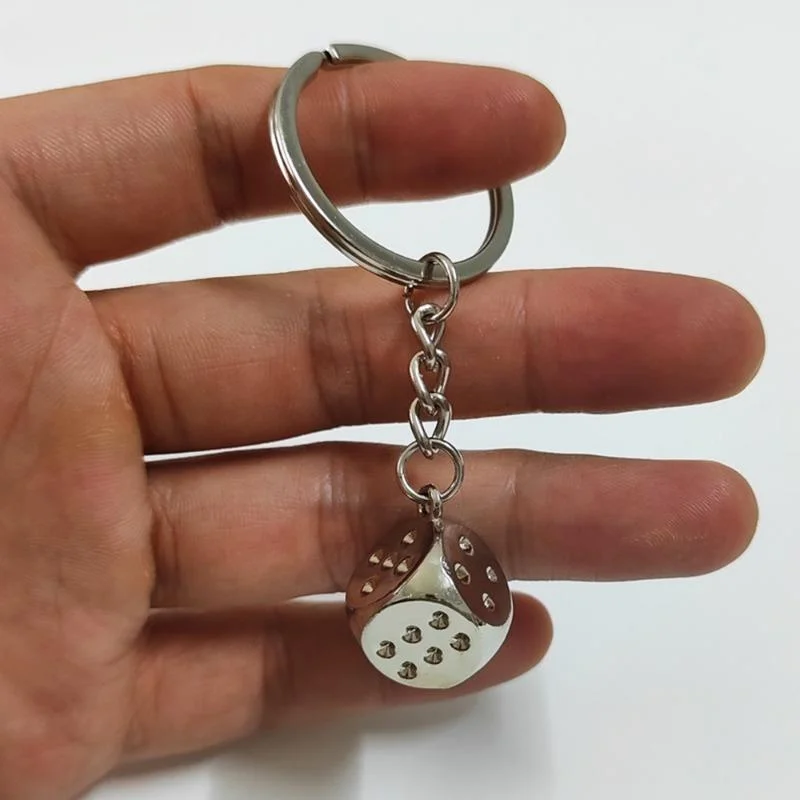 New Dice Key Chain Metal Personality Dice Model Alloy Keychain Gift Stainless Steel Good Luck Car Key Ring