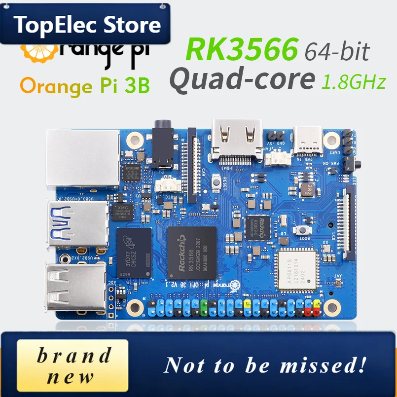 TopElec Orange Pi 3B 4GB Ram LPDDR4 Rockchip RK3566 Mini PC WiFi5+BT5.0 BLE M2 SSD Single Board Computer Orangepi3B Development