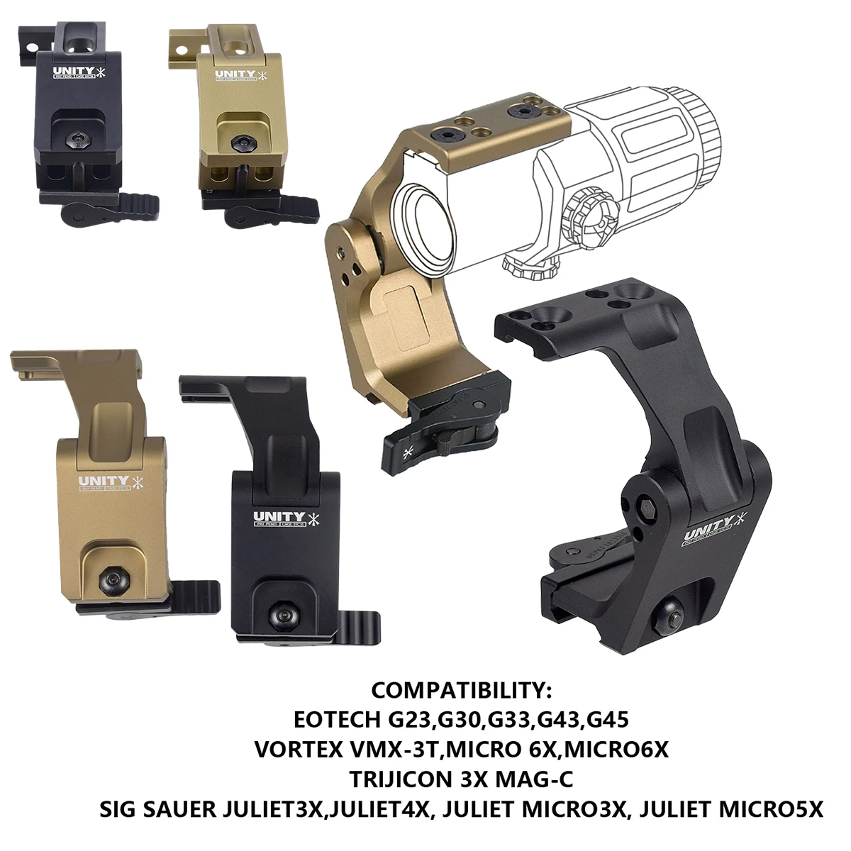 

Tactical UNITY Riser Mount FAST Magnifier Mount Optic Base Fit G33 G43 G45 2.26'' 2.91'' Optical Height Sight Scope Mounts
