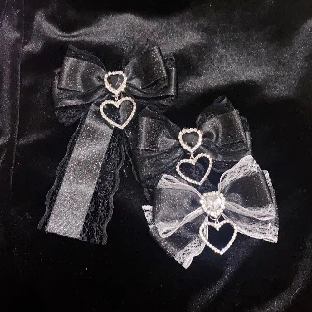2pc Retro Lace Bow Hair Clips Sweet Cool Double Ponytail Hairpins for Women Trendy Elegant Adorable Fashionable Hair Accessories