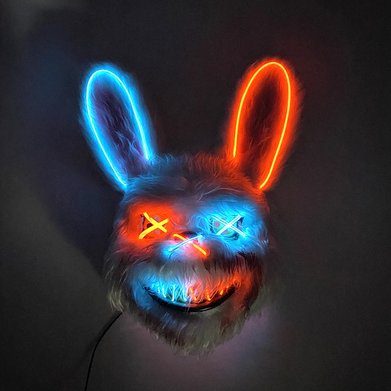 Horror Mixed Colors Light Up Rabbit Mask Scary LED Glowing Bunny Mask Men Women Masquerade Luminous Disguise Mask Props