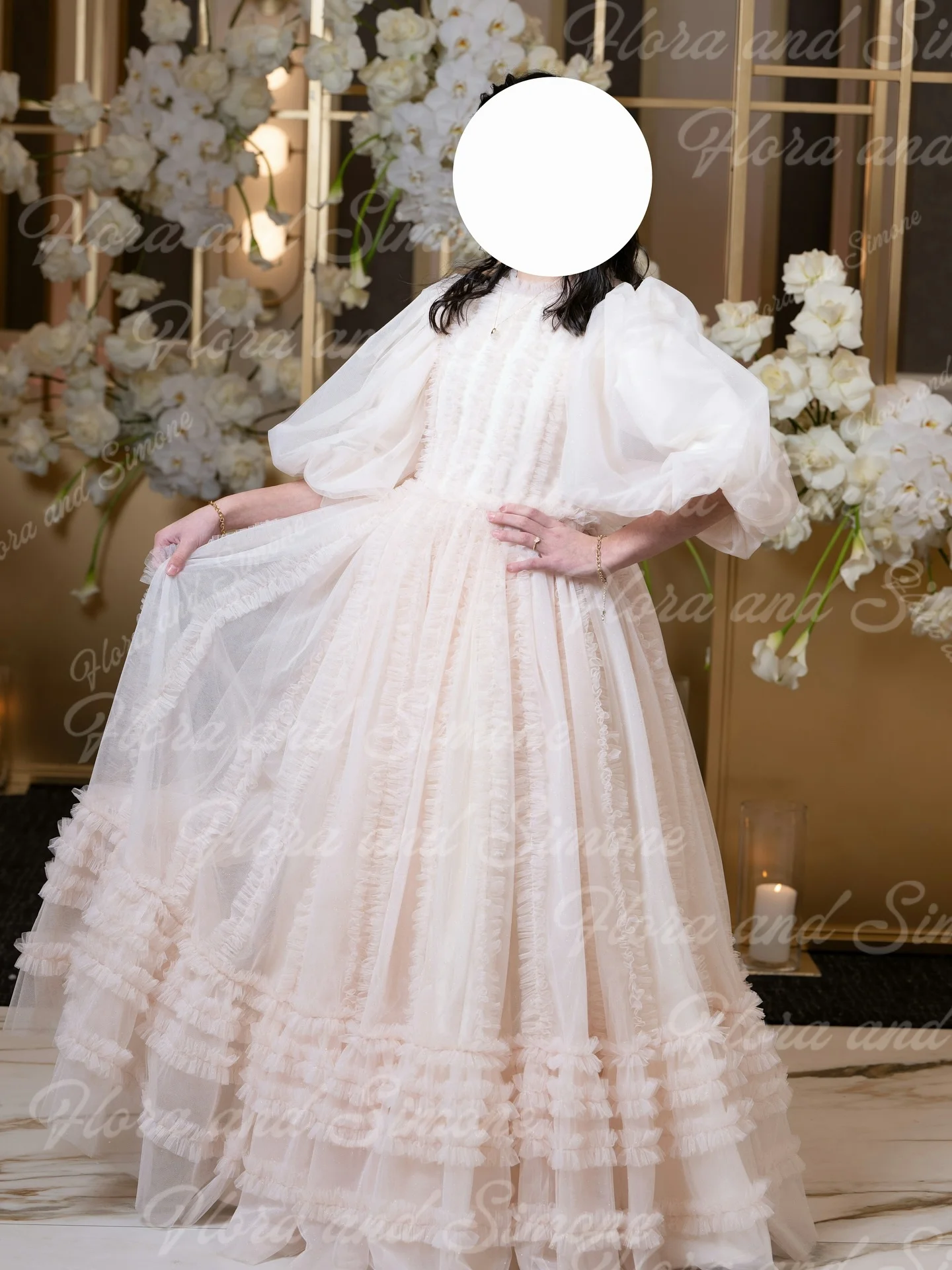 Пушистое элегантное сетчатое платье с короткими рукавами и высоким воротом для девочек-цветочниц, платья для первого причастия, подходящие для свадебных вечеринок