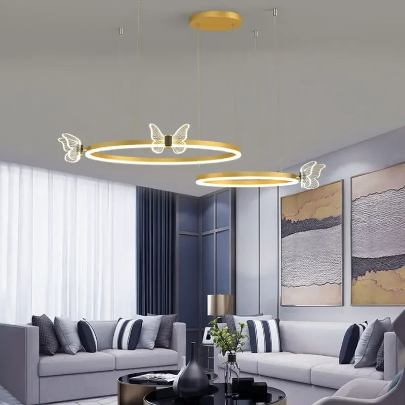Modern LED Nordic Butterfly And Flower Ceiling Chandelier Crystal Hanging Light Simple Pendant Lamp For Living Room Bedroom