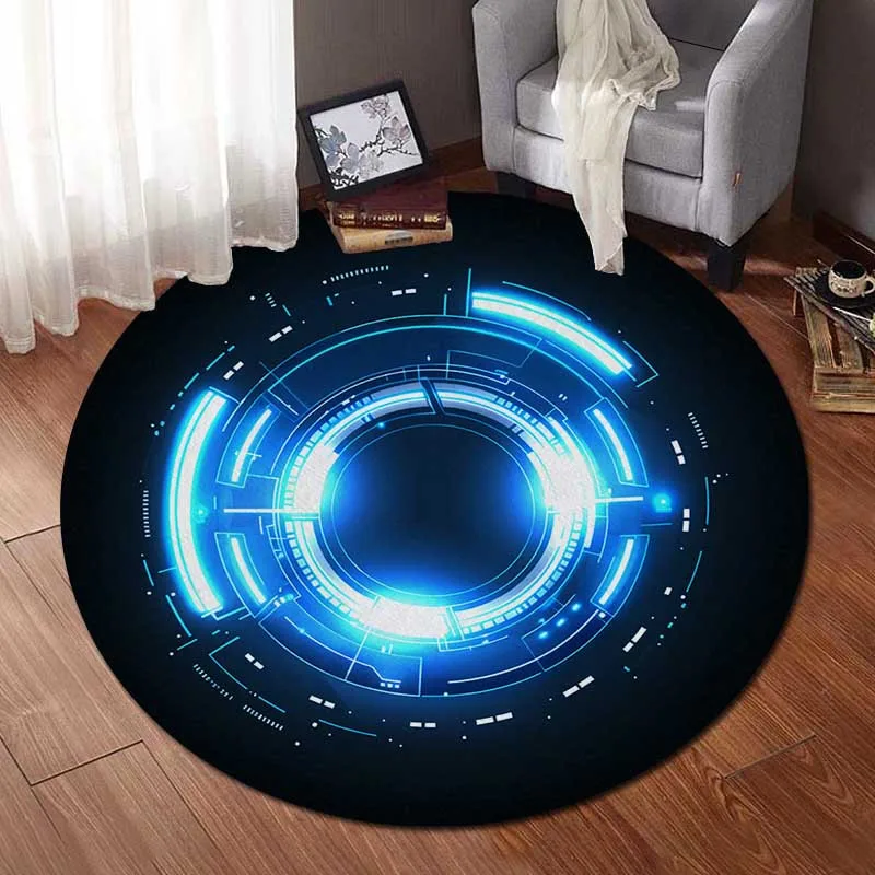 Luxurious Round Futuristic Neon Sci-Fi Tech Glow Circuit Board Area Rug Mat Polyester Indoor Living Room Decor Modern Home Accen