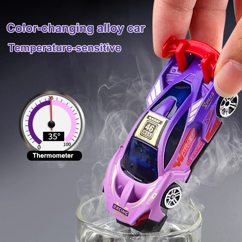 Mudança de cor Alloy Racing Car Model, Simulação Sensível à Temperatura, Pull-Back Liga Colisão-Resistente, Toy Gift, 6pcs