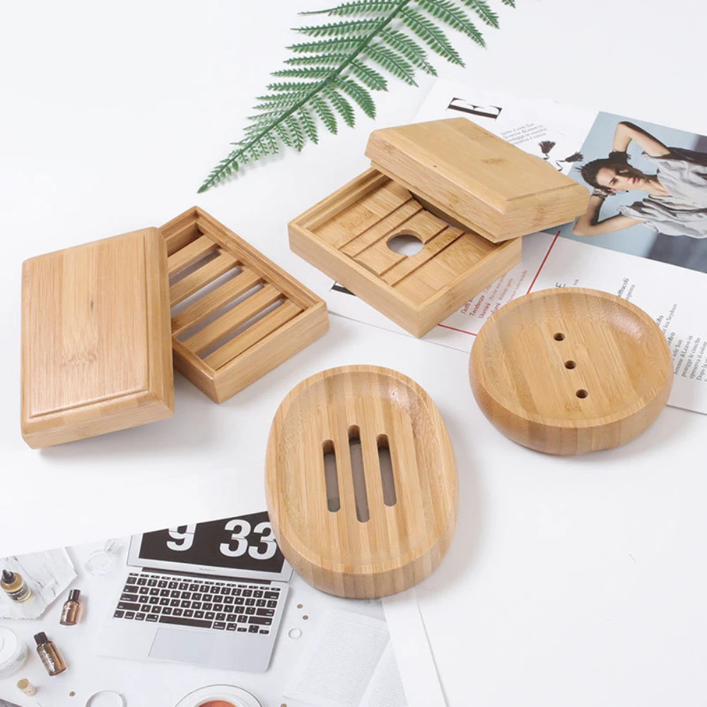 1PC Soap Box Natural Bamboo Dishes Bath Soap Holder Bamboo Case Tray Wooden Prevent Mildew Drain Box Bathroom Washroom Tools