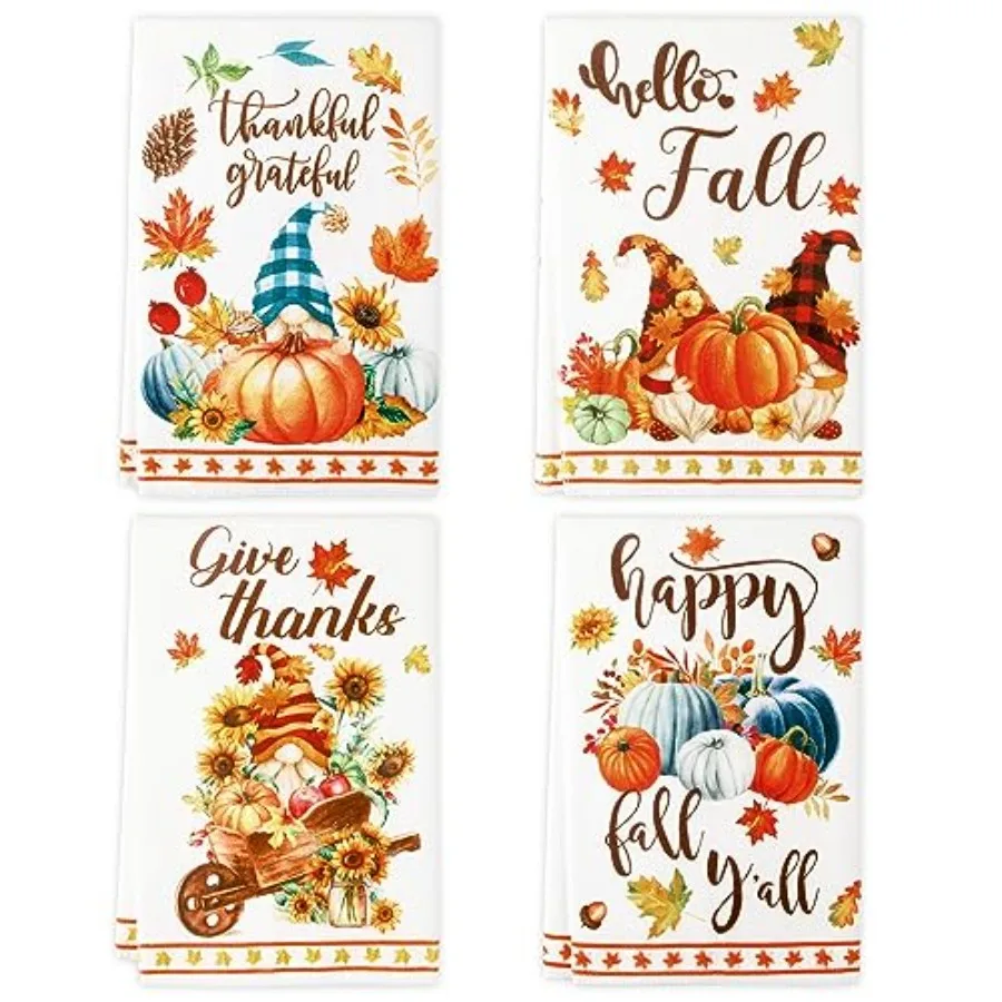 

Кухонные полотенца «Hello Fall», осенние полотенца для мытья посуды с тыквой, 15,7x23,6, полотенца для рук на День Благодарения, гном, тряпка для мытья посуды, деревенский фермерский дом Хан