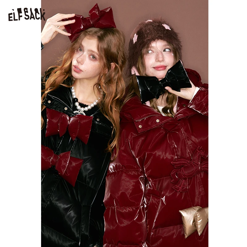 ELFSACK Y2K Design exclusivo brilhante extra 3 arcos destacáveis enfeite jaqueta curta para mulheres