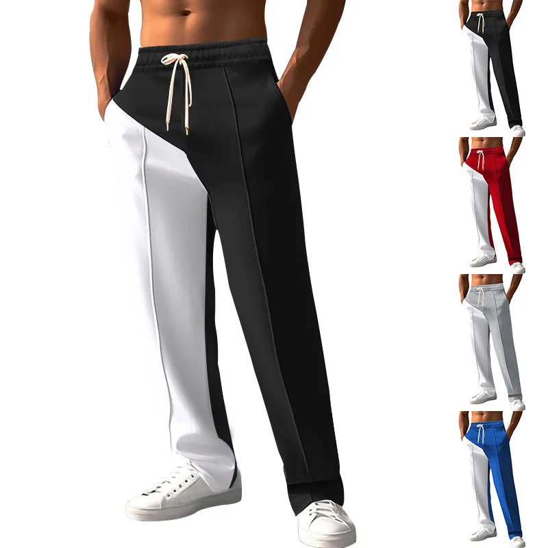 

Мужские повседневные универсальные брюки прямого кроя с цветными блоками, свободные брюки оверсайз