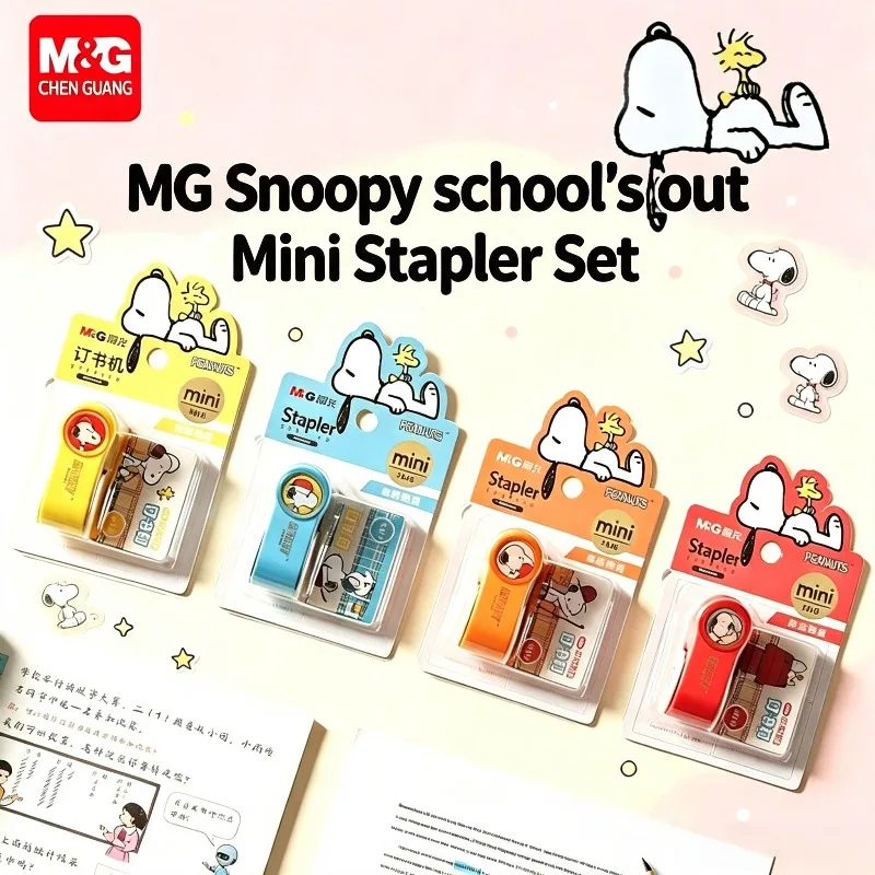 Snoopy Anime Figure Mini Stapler Set Portable Finger Protection Design Cute Desktop Decorative Stationery School Office Supplies