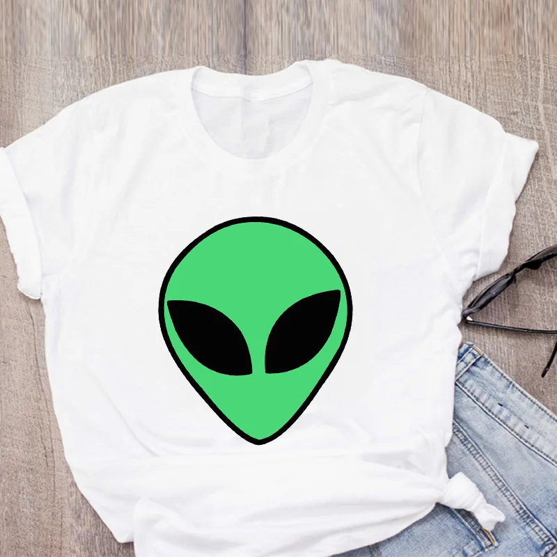 Vestiti per ragazze Harajuku Summer Wear Tees Street Fashion abbigliamento camicette donna Alien Graphic Print t-shirt divertente Unisex bianco Top