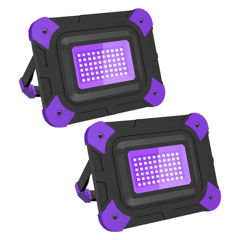 AB11-Outdoor Fishing Cordless Rechargeable Black Light Ultra Violet Flood Light For Glow Party 2PCS