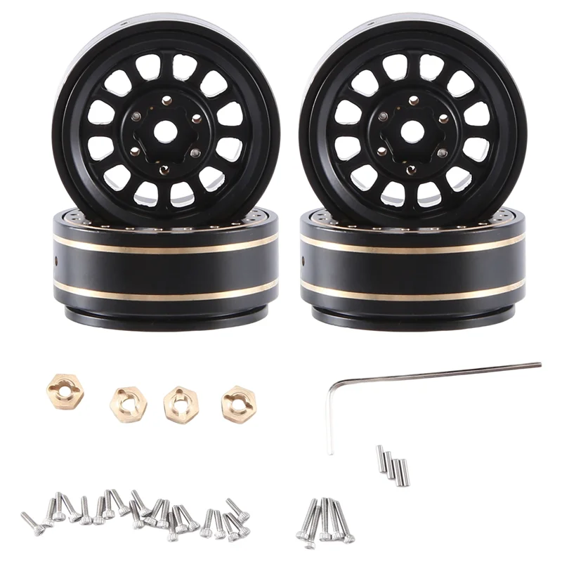 

WOWFU-4Pcs RC Car 1.0 Plus, обод колеса, латунный обод колеса и шестигранный адаптер ступицы колеса для TRX4M 1/18, детали для обновления гусеничного автомобиля с дистанционным управлением