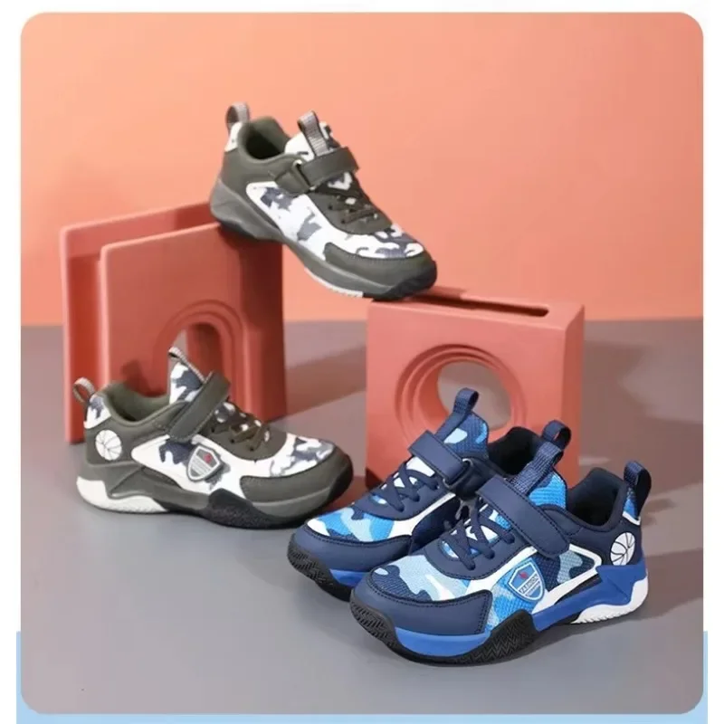 Children's Camouflage Shoes 2024 Spring and Summer New Medium and Large Boys' Sports Shoes Girls' Non-Slip Basketball Shoes