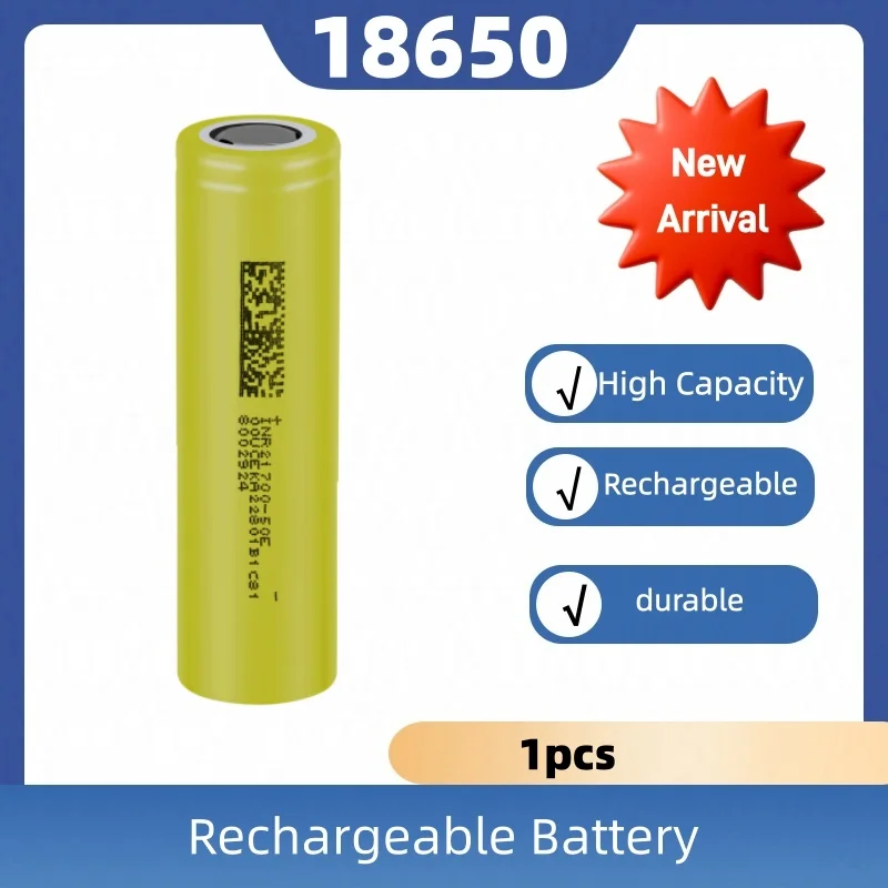 18650-50E 5000mAh 3.7V Ultra High Capacity Rechargeable Li-ion Battery Cell，Long Cycle Life for Power Banks, Flashlights, Drones