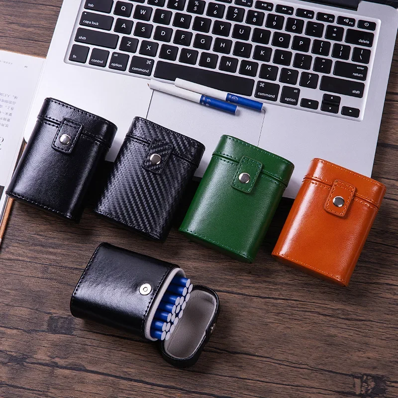 Tobacco Cigarette Case Anti-pressure Retro Personalized Men's Portable Leather 20pc Snap-button Cigarette Holder Box Accessories