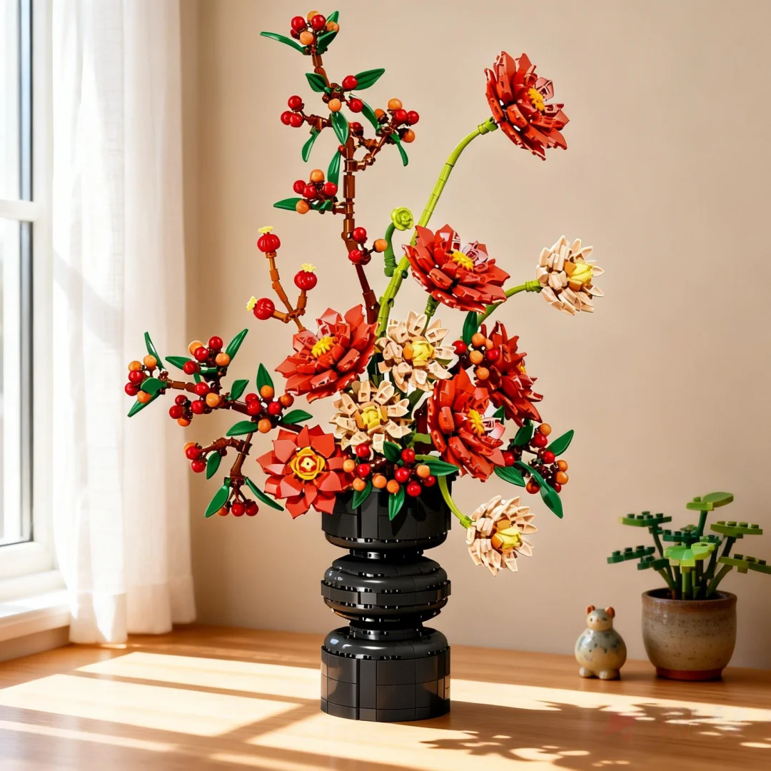 Juguete de Bloques de Construcción KNEW BUILT Dahlia, Planta en Maceta, Regalo Educativo de Bricolaje para Fiestas, Decoración de Escritorio, Regalo de Navidad/San Valentín/Cumpleaños