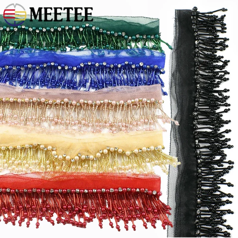 

1/2Yards 5cm Beaded Fringe Tassels for Latin Dress Clothes Lace Trim Curtain Decoration Mesh Tassel Fringes Sewing Accessories