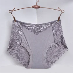 Women's Cotton Underwear Panties Sexy Lace Mid-Waist Hollow Female Briefs Hip Lift Underpants for Lady Plus Size Lingerie 3xl