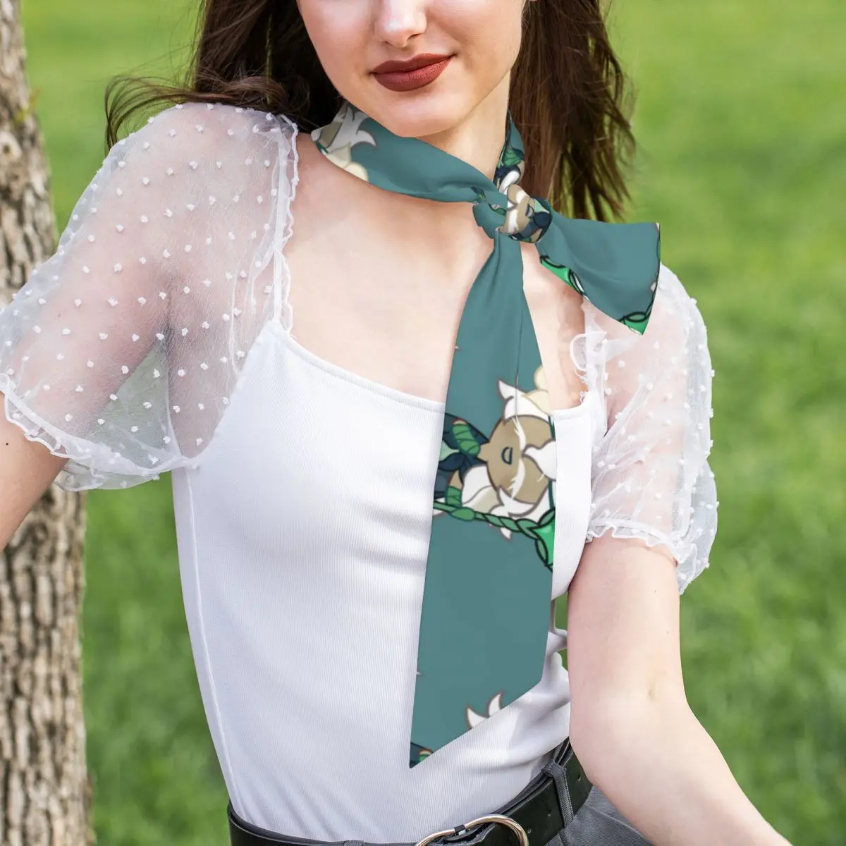 White Lily Cookie! Cookie Run Kingdom Long Women Long Narrow Scarf Silky Skinny Scarf Multi-use Neck Head Wrap for